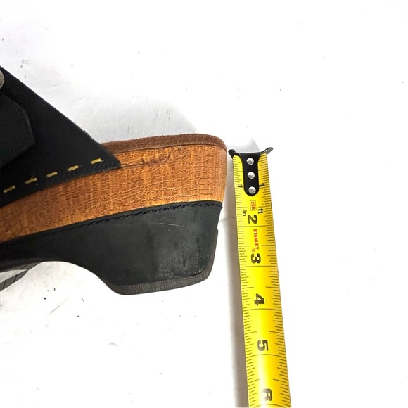 White Mountain Footbeds Slip On Platform Wedge Heel Sandals Black Leather Size 8 - Picture 10 of 12